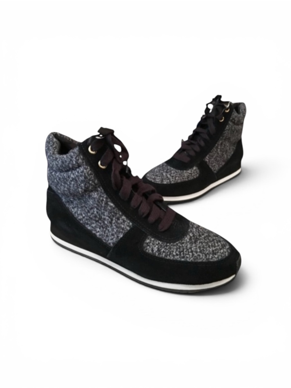 Isaac Mizrahi Lace Up Low Wedge Bessie Sneakers Black Suede & Heather Gray
